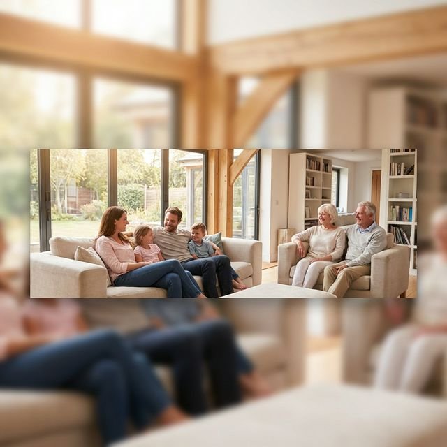 Família feliz e protegida em casa